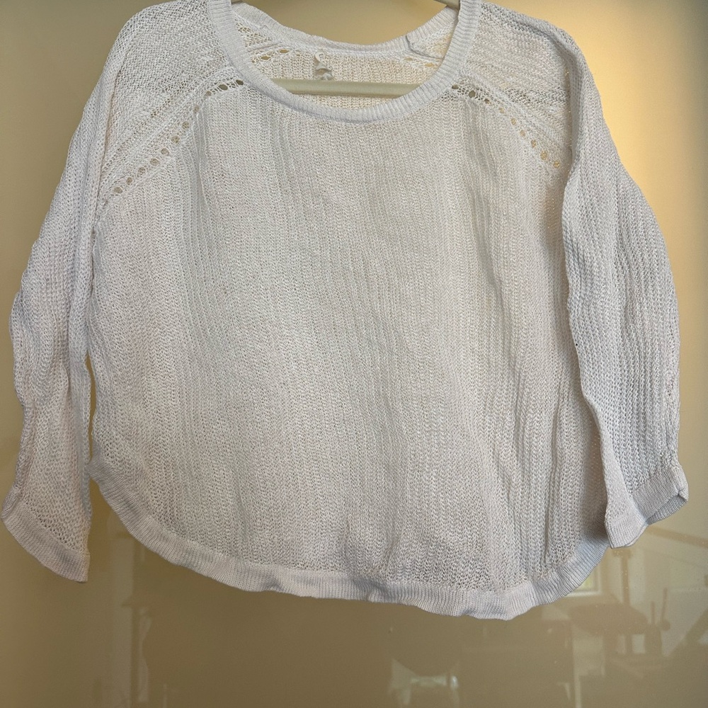 Eileen Fisher cropped white knit 3/4 sleeve